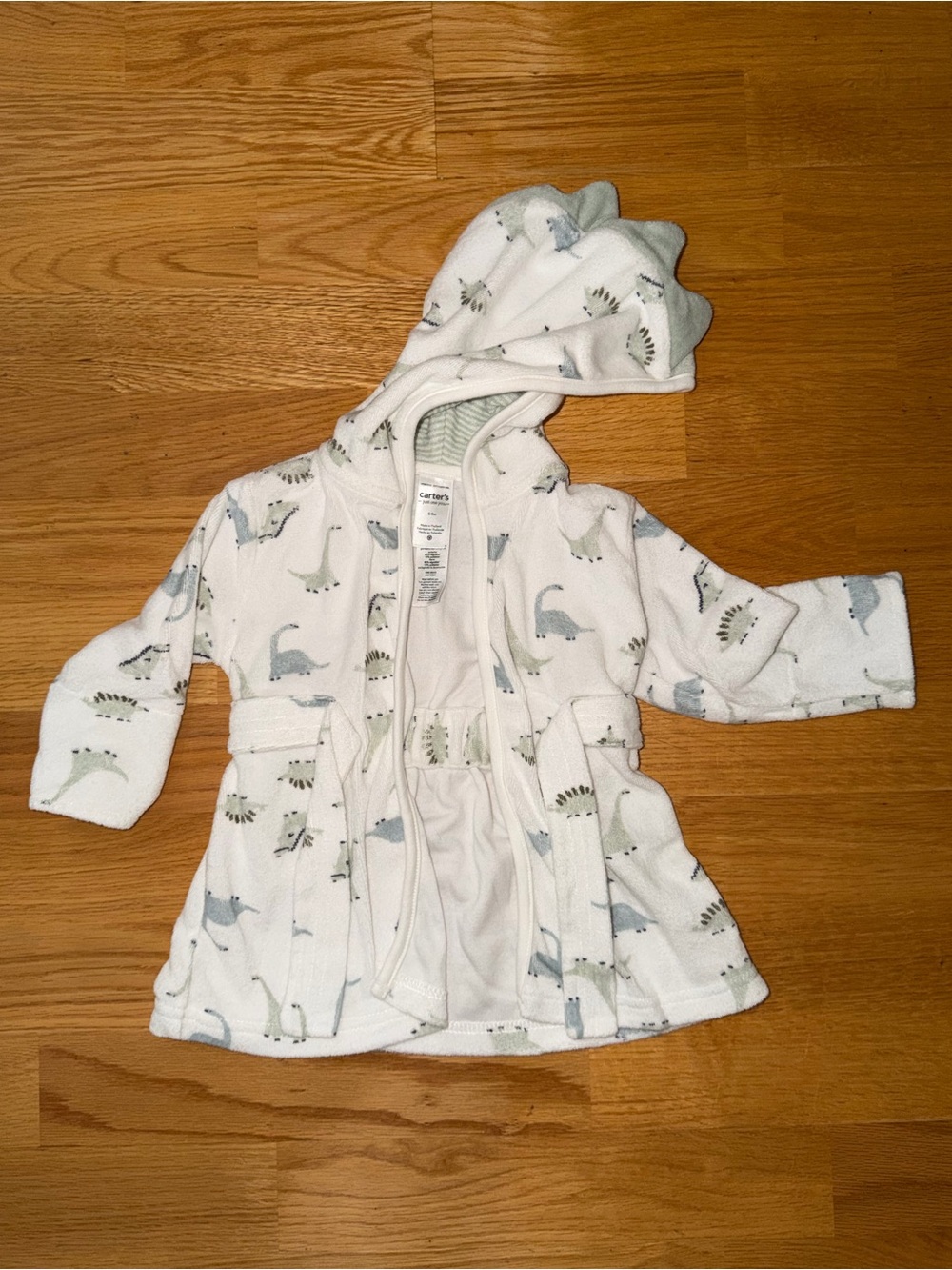 Carter's White Dino Hooded Kids Pajama Robe